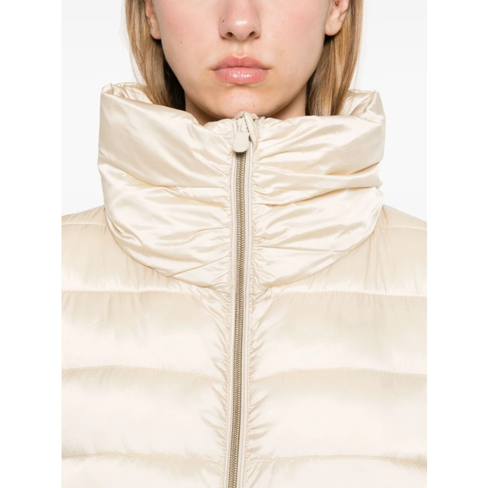 Save The Duck Glanzende Nylon Jas met Ritssluiting Beige Dames