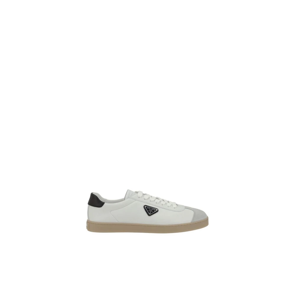 Prada Men's White Sneakers,, Suede Toe Leather Trainers With Logo Size 10 Uk