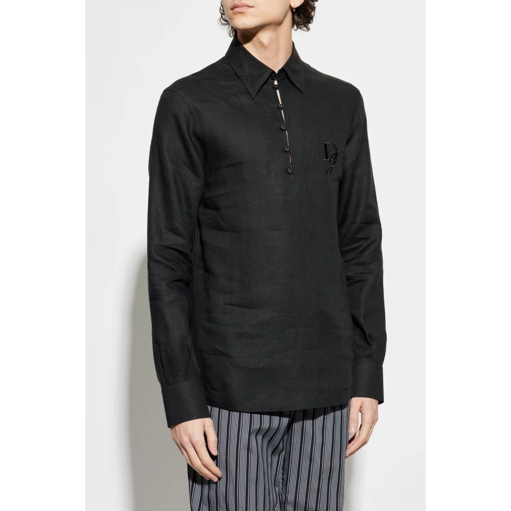 Dolce & Gabbana Linnen overhemd Black Heren