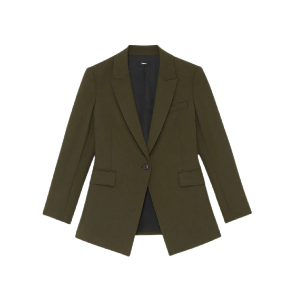 Theory Peak Lapel Blazer Onder Heup Lengte Green Dames