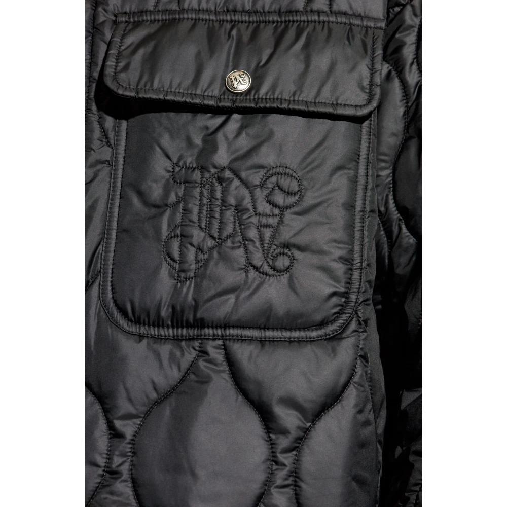 Palm Angels Gewatteerde jas met logo Black Heren