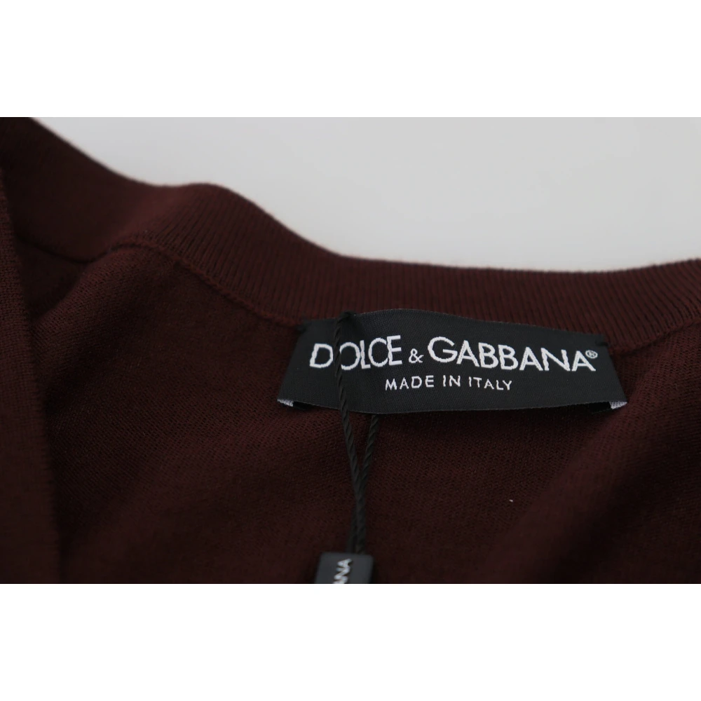 Dolce & Gabbana Maroon Wol Gebreide Diepe V-hals Cardigan Trui Brown Dames