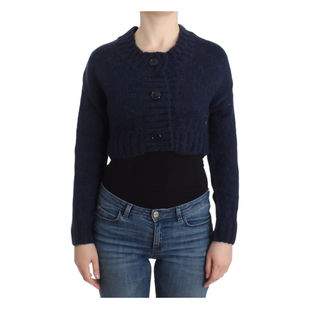 John Galliano Blauwe cropped cardigan met logo details Blue Dames