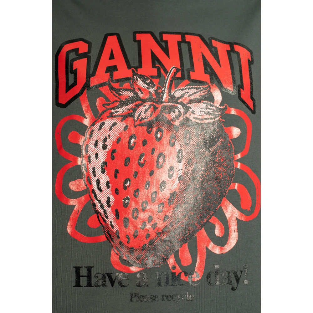 Ganni T-shirt met logo Gray Dames