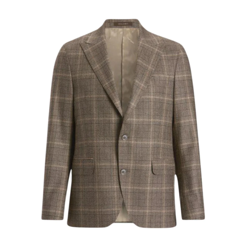 Oscar Jacobson Bruin Geruite Blazer Regular Fit Beige Heren