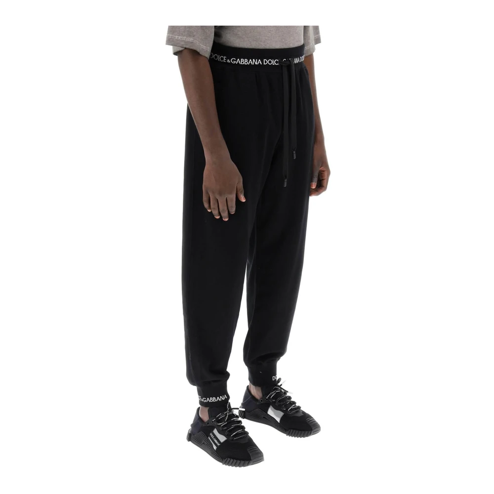 Dolce & Gabbana Sweatpants met logo trim in zachte katoenmix French terry Black Heren
