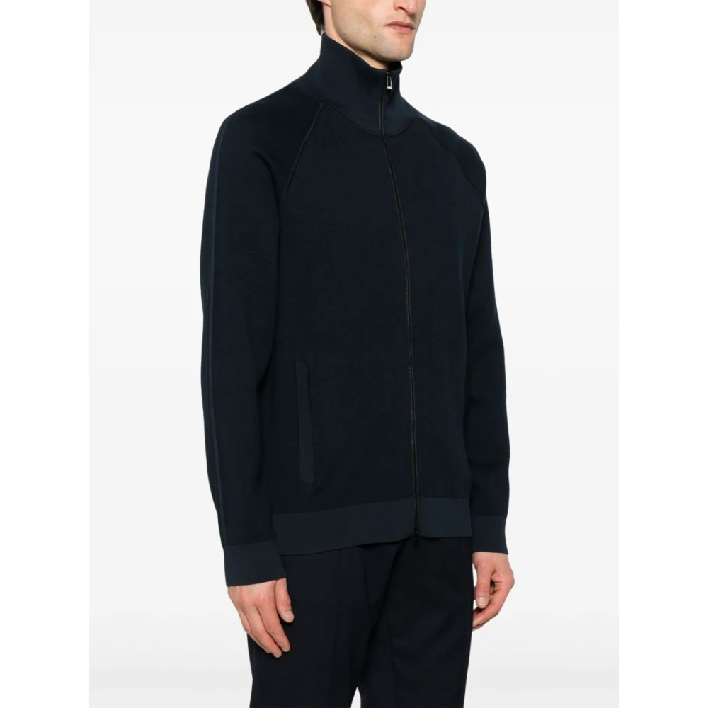 Hugo Boss Blauwe Zip Sweater met Hoge Hals Blue Heren