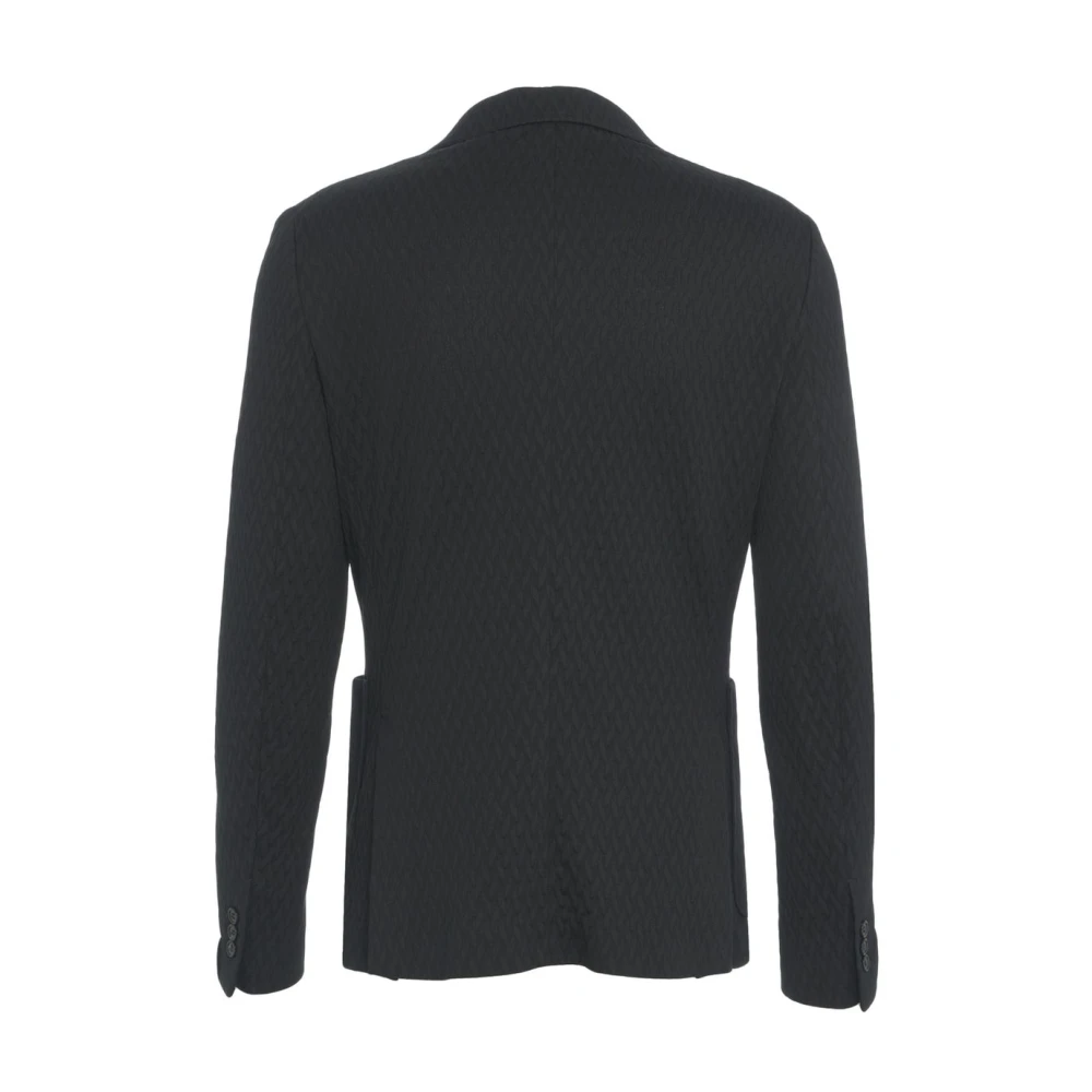 Paolo Pecora Zwarte Double-Breasted Chevron Blazer Black Heren