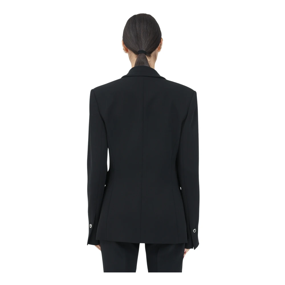 pinko Zwarte double-breasted damesjas in technische stof Black Dames