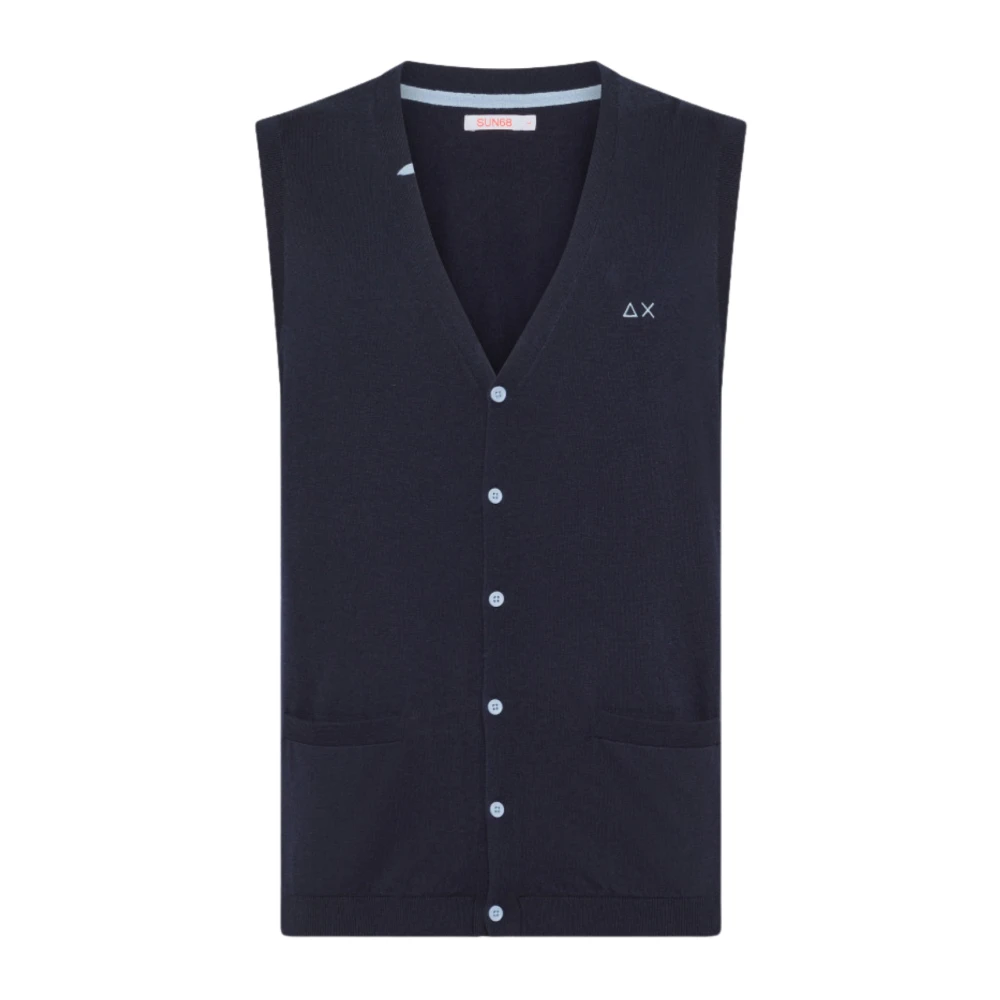 Sun68 Blauwe Wol en Katoen Gebreid Vest Blue Heren