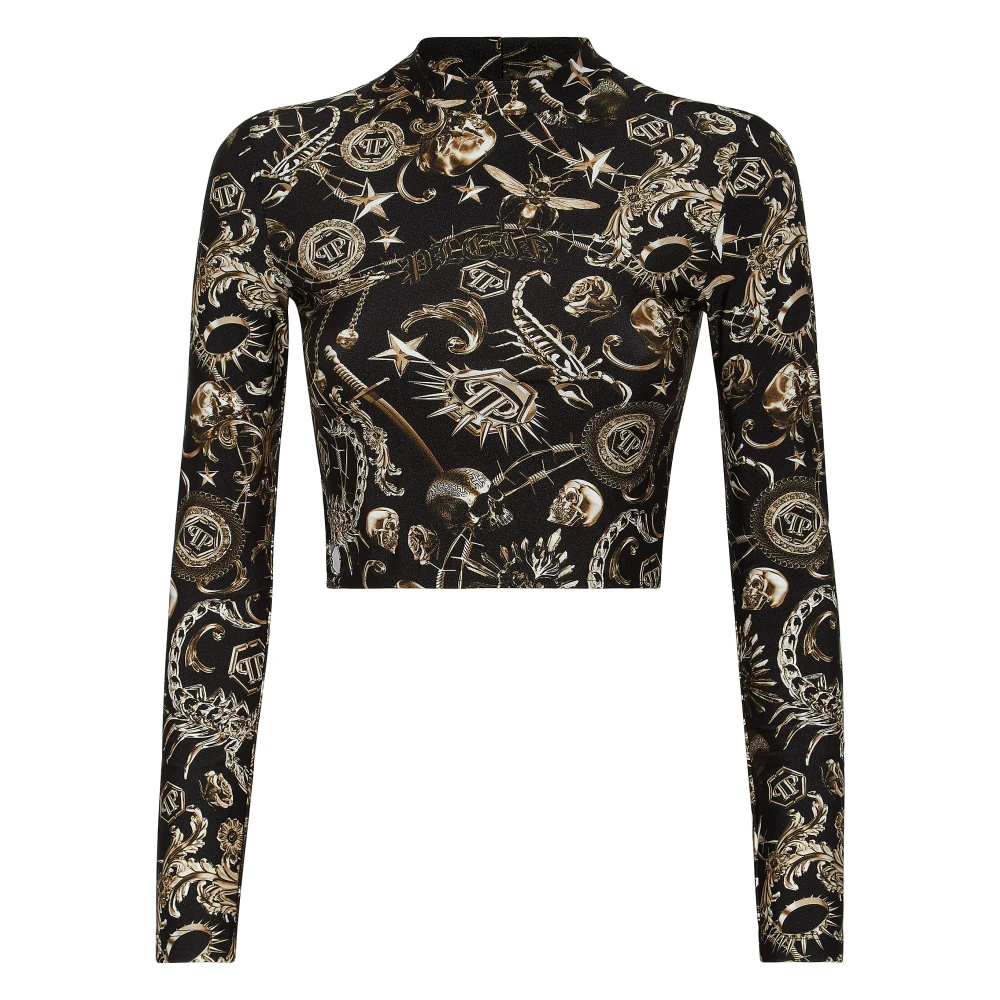Philipp Plein Donna Multicolor Long Sleeve Crop Top Scorpion