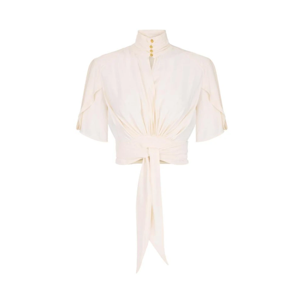 Elisabetta Franchi Beige Blouses, Female, S, Blouse In Viscose Georgette Fabric