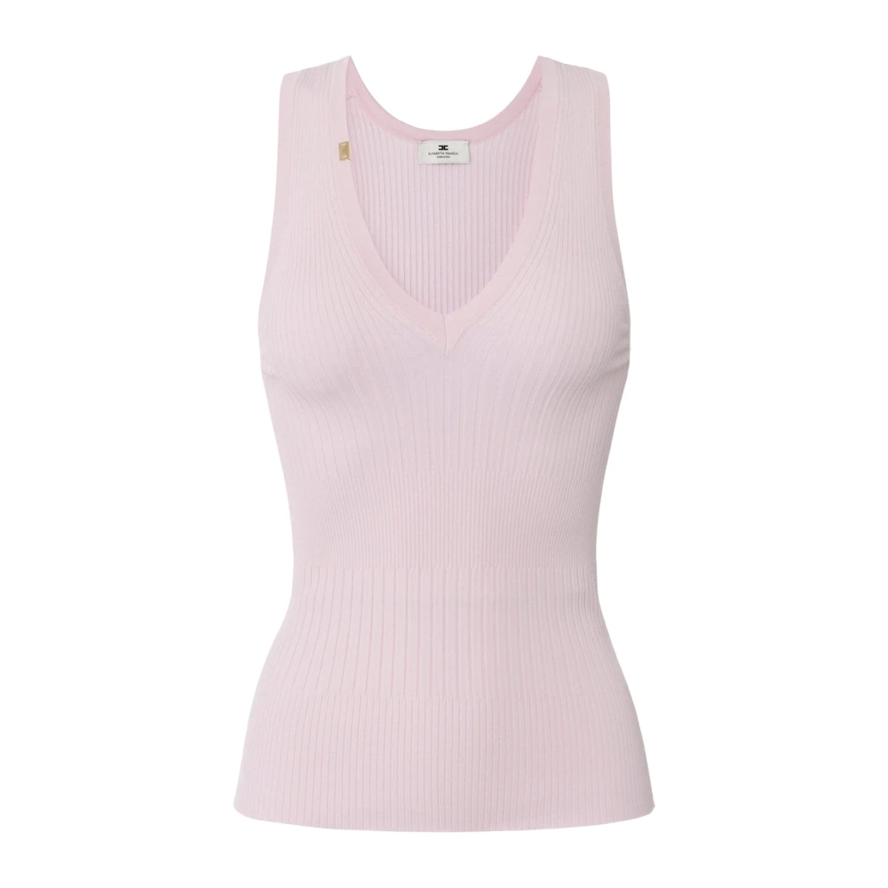 Elisabetta Franchi Geribbelde V-hals mouwloze top Pink Dames