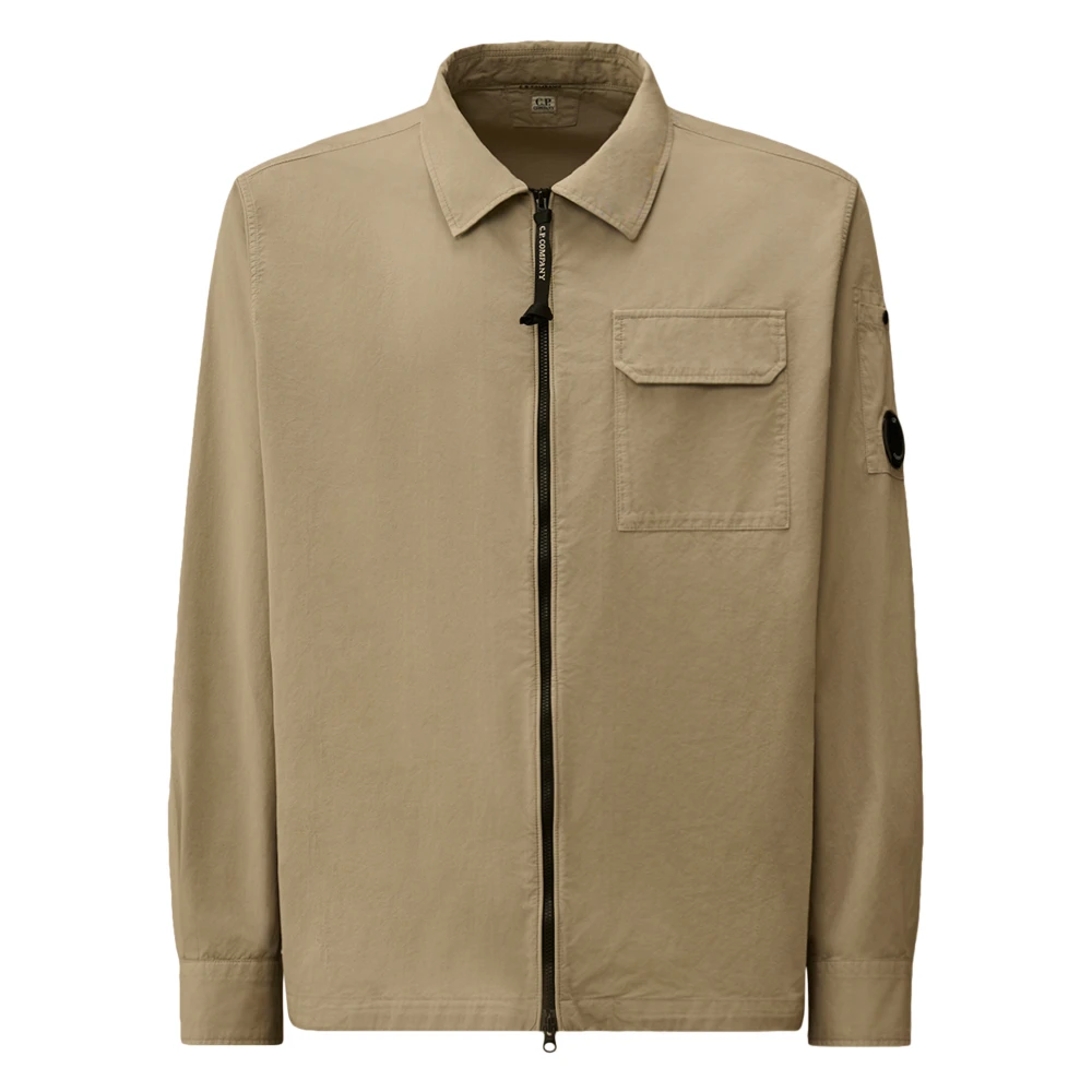 C.p. Company Men's Gray Light Jackets, L, Gabardine Zipped Lens Overshirt