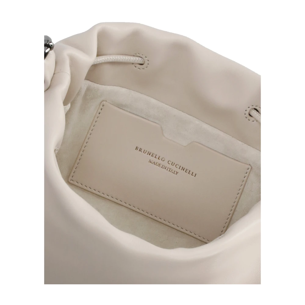 BRUNELLO CUCINELLI Ivoor Leren Schoudertas met Koordsluiting Beige Dames
