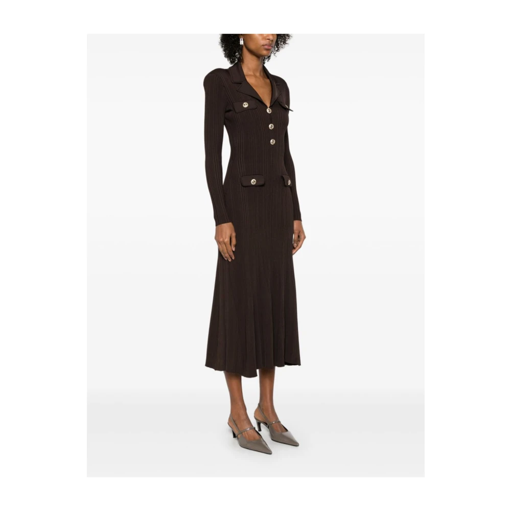 Self Portrait Geribbelde Gebreide Midi Jurk Bruin Brown Dames