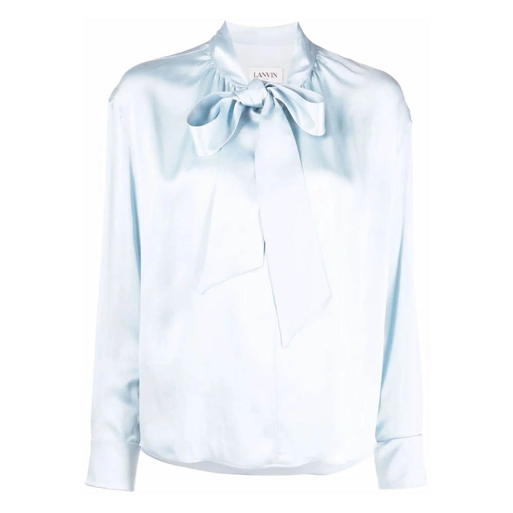 Lanvin Blue Blouses, Female, Xs, Ribbon-Fastened Silk Blouse