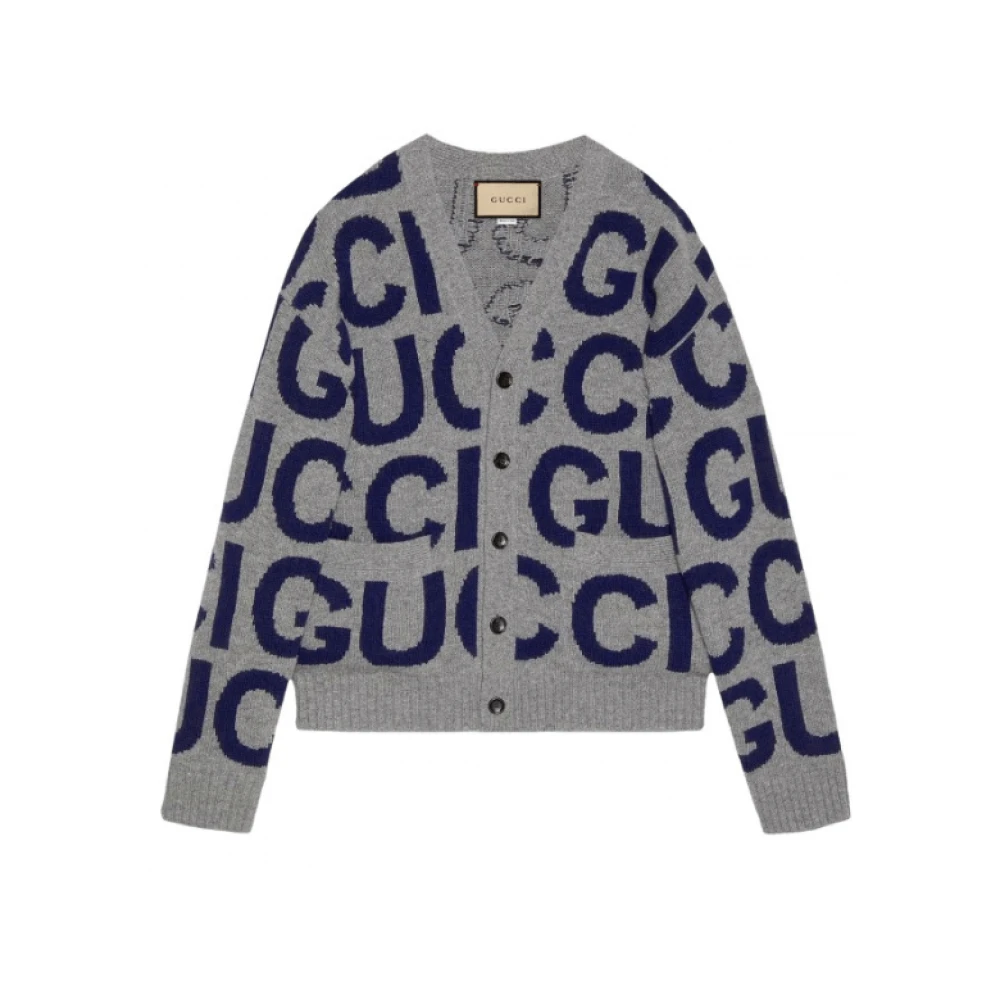 Gucci Intarsia wollen vest met logo Gray Heren