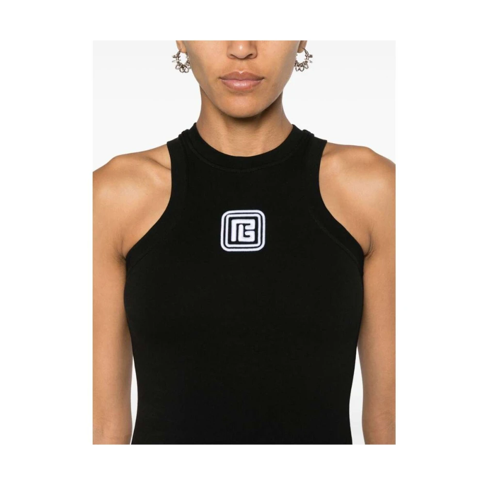 Balmain Monogram Mouwloos Jersey Crew Neck T-shirt Black Dames