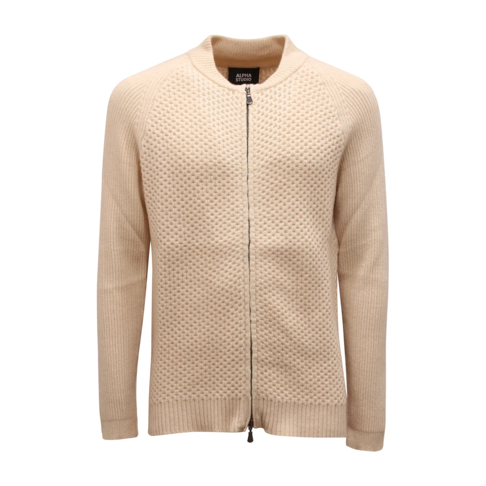 Alpha Studio Men's Beige Wool Cashmere Cardigan Jumper Sesamo - Cardigans - L - Knitwear