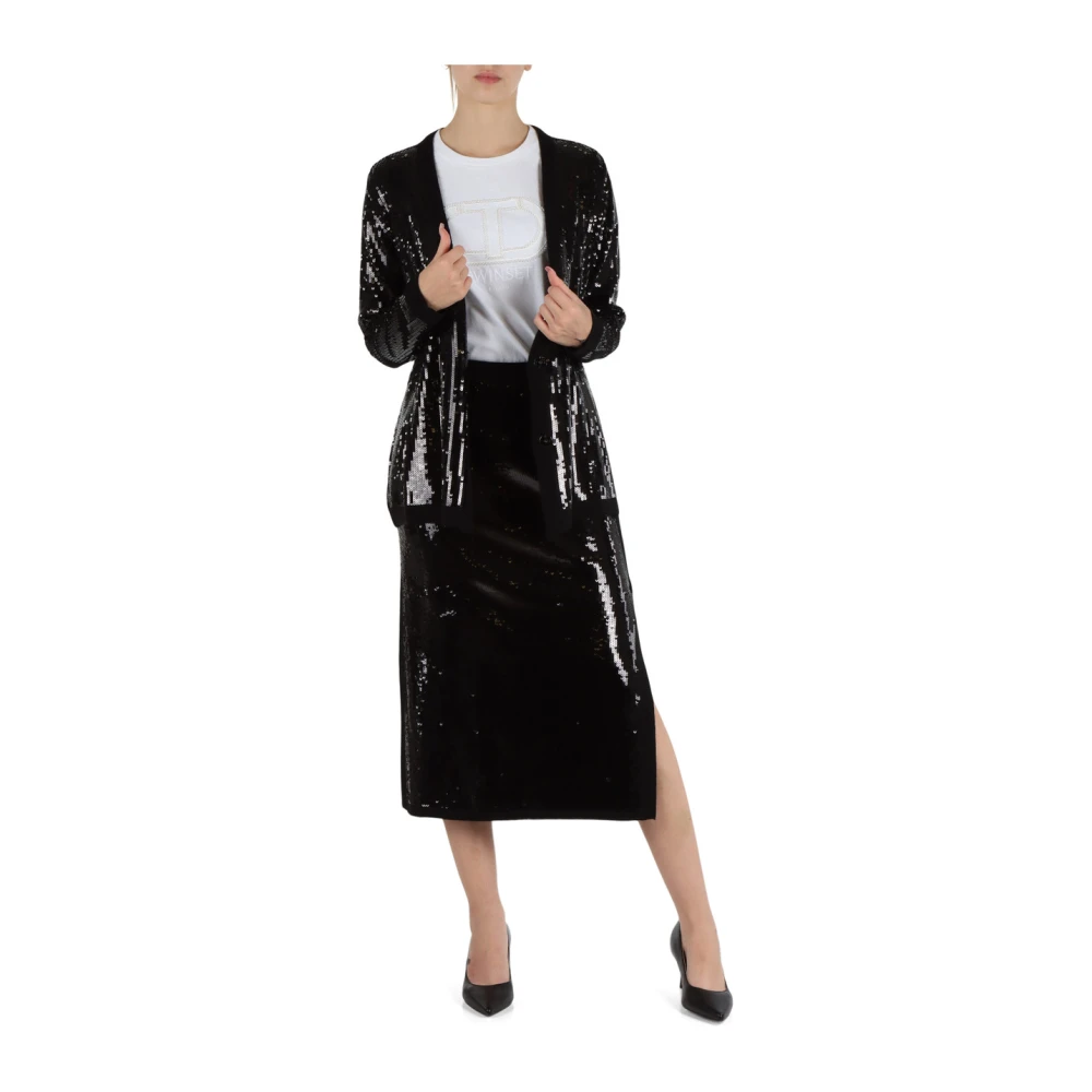 Twinset Pailletten wolmix double-breasted cardigan Black Dames