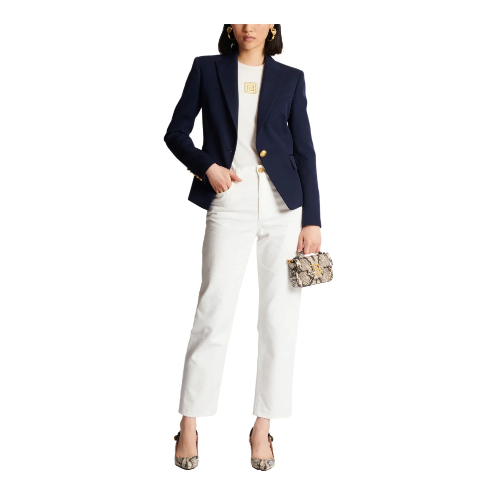 Balmain Eenknoops wollen blazer Blue Dames