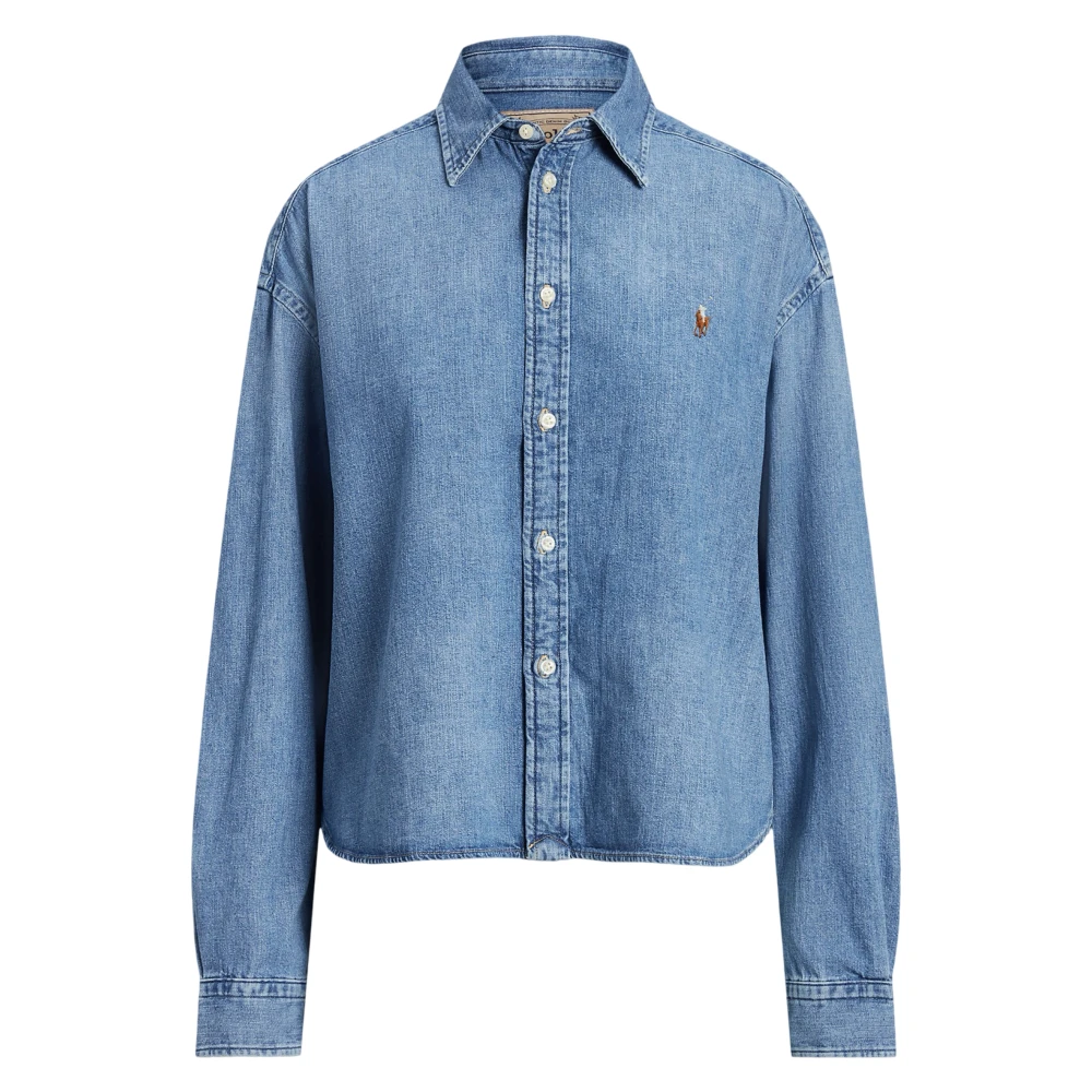 Polo Ralph Lauren Blå Cropped Boxy Denim Skjorta Blue, Dam