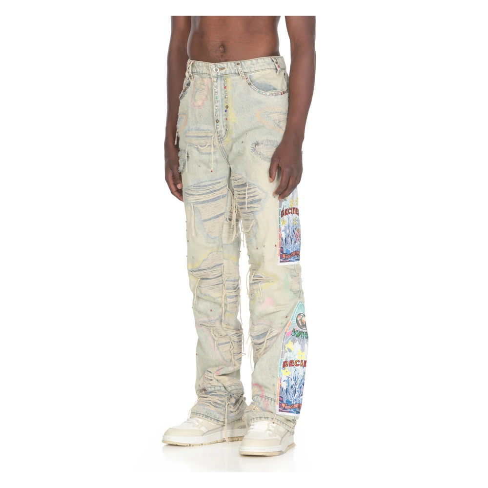 Who Decides War Lichtblauwe Jeans met Studs en Borduursels Blue Heren