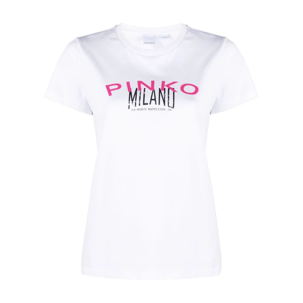 Pinko Logo Print Witte T-shirts en Polos White Dames