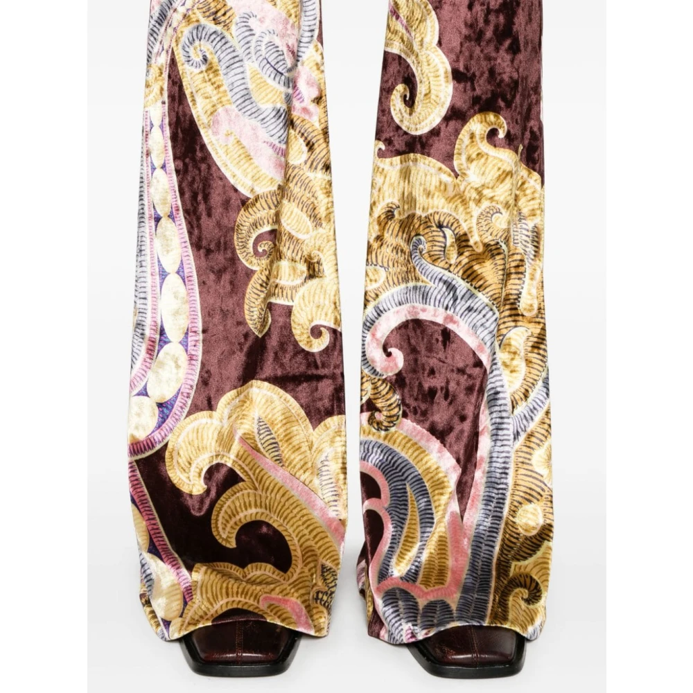 ETRO Beige Fluwelen Broek Abstract Patroon Wijd uitlopend Multicolor Dames