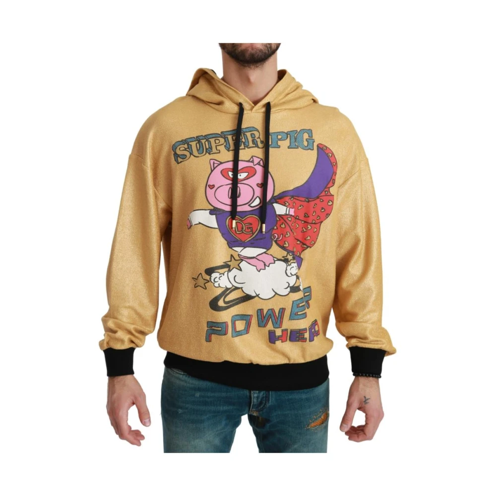 Dolce & Gabbana Men's Yellow Gold Pig Motif Hooded Jumper Extra Small