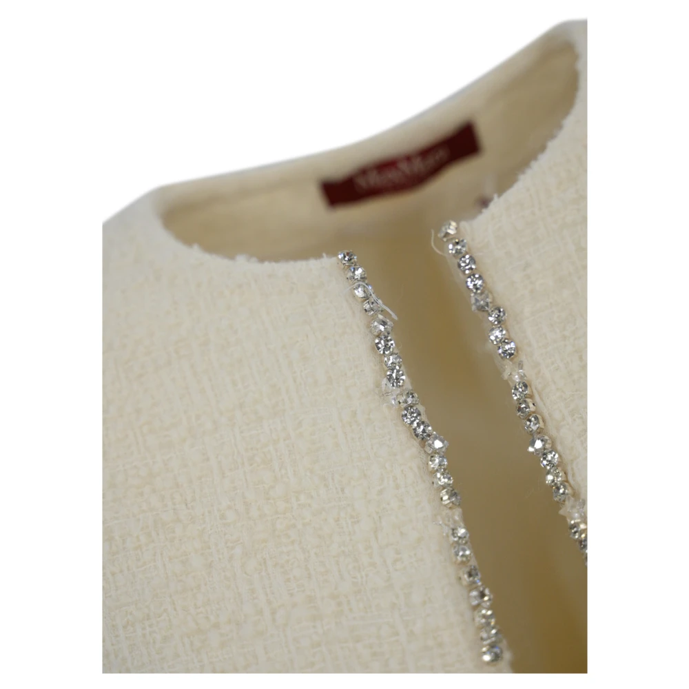 Max Mara Studio Ivoor Bouclé Kristal Geborduurd Jas Beige Dames