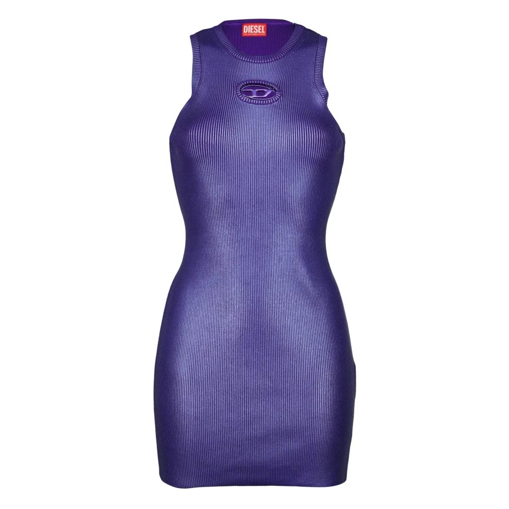 Diesel Korte Paarse Mouwloze Metallic Jurk Purple Dames