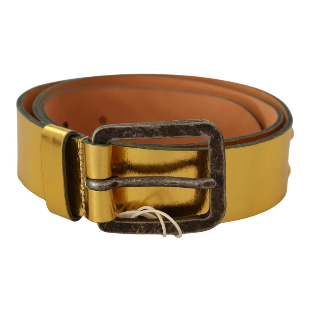 John Galliano Yellow Belts, Male, One Size, Rustic Silver Buckle Genuine Leather Belt