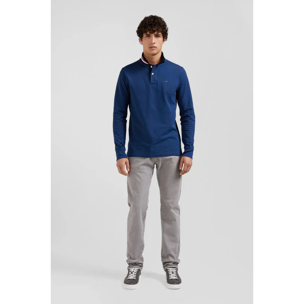 Eden Park Lange mouwen katoenen piqué polo Event Park Blue Heren