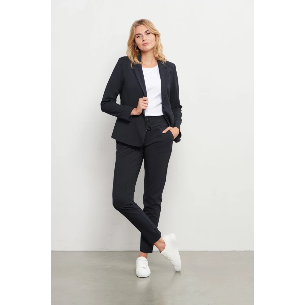 &Co Woman Twill Zwarte Broek met Details Black Dames
