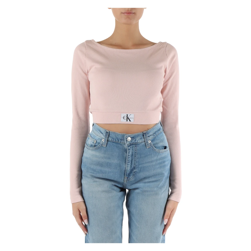 Calvin Klein Jeans Stretch katoenen ribtop met logo Pink Dames