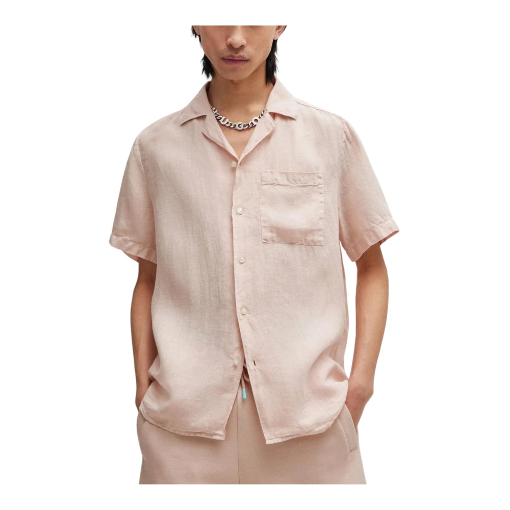 Hugo Boss Korte Mouw Overhemd Pink Heren