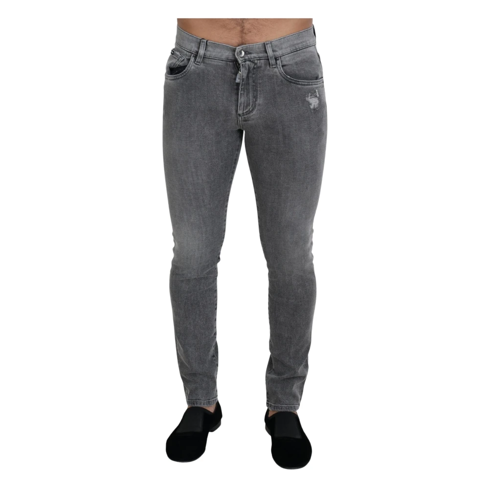 Dolce & Gabbana Men's Grey Washed Cotton Skinny Denim Jeans