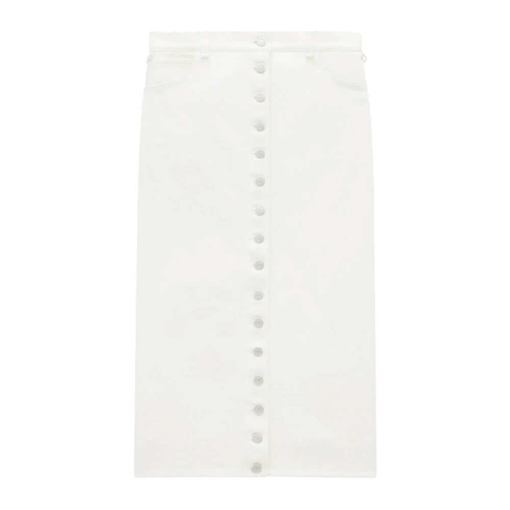 Courrèges Denim Rok met Achtersplit en Zilveren Knopen White Dames