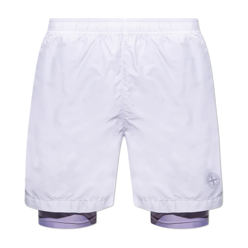 Stone Island Shorts met logo en twee lagen Purple Heren