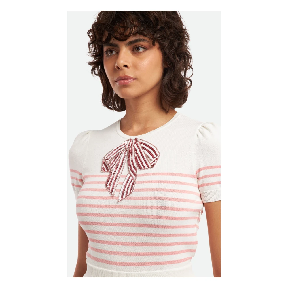 Elisabetta Franchi Roze Gestreepte Jurk met Strikdetail Pink Dames
