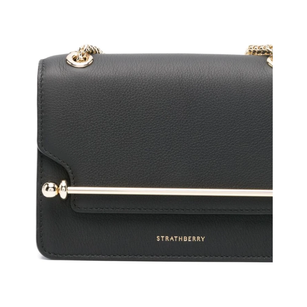 Strathberry Zwarte leren crossbody tas met gouden hardware Black Dames