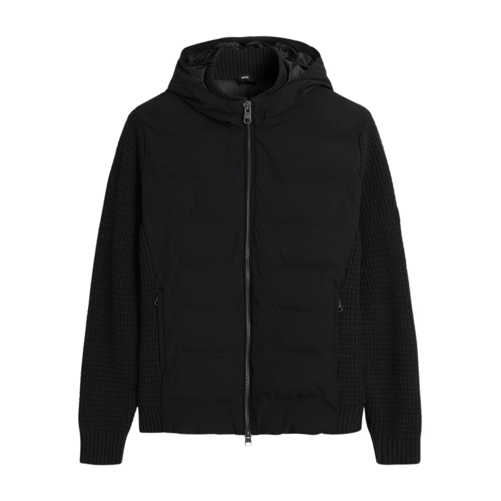 CINQUE Gewatteerde Patchjas met Sportieve Capuchon Black Heren