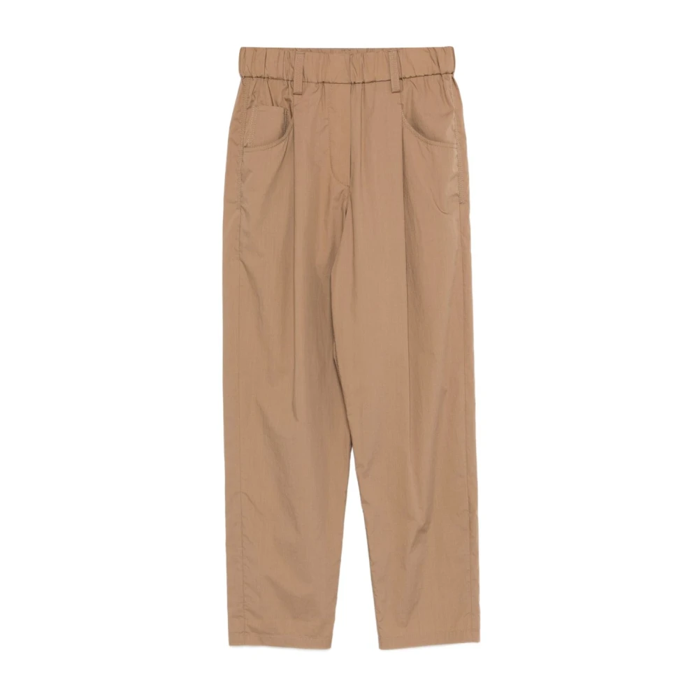 Brunello Cucinelli Women's Beige Tapered Trousers, M, Elasticated Trousers