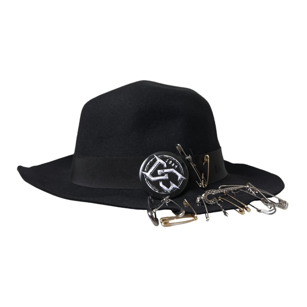 Dolce & Gabbana Svart utsmyckad Fedora bred brätte hatt män Black, Herr