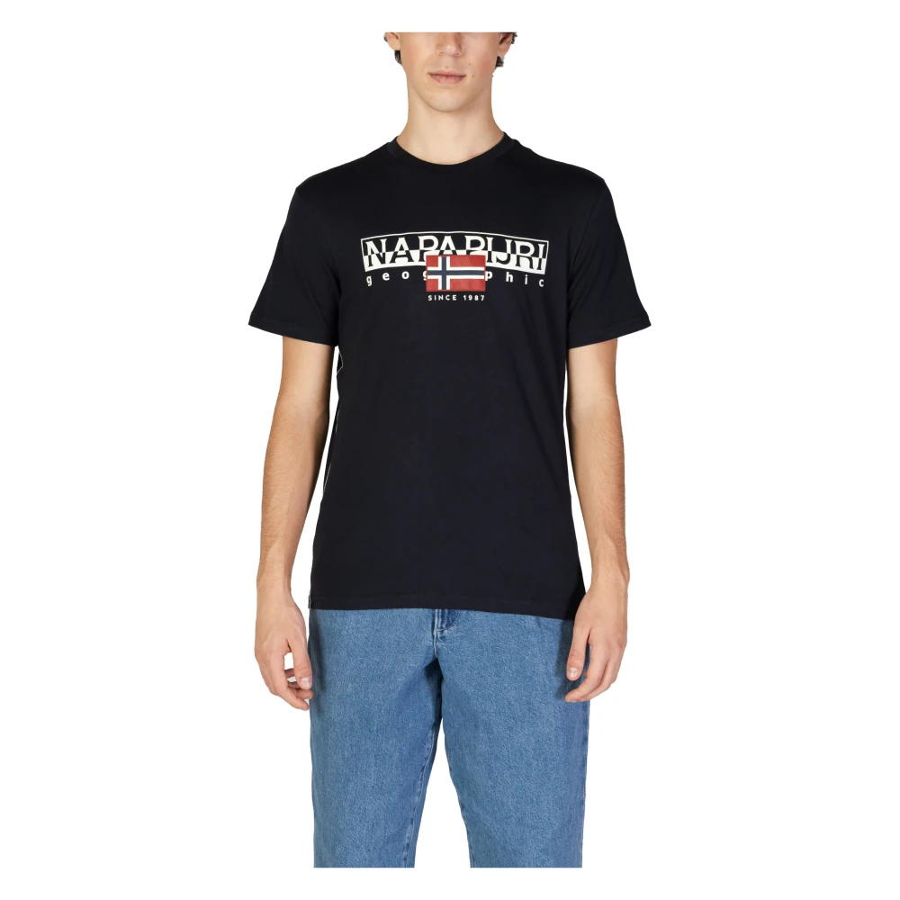 Napapijri Zwarte Katoenen T-shirt Korte Mouw Ronde Hals Black Heren