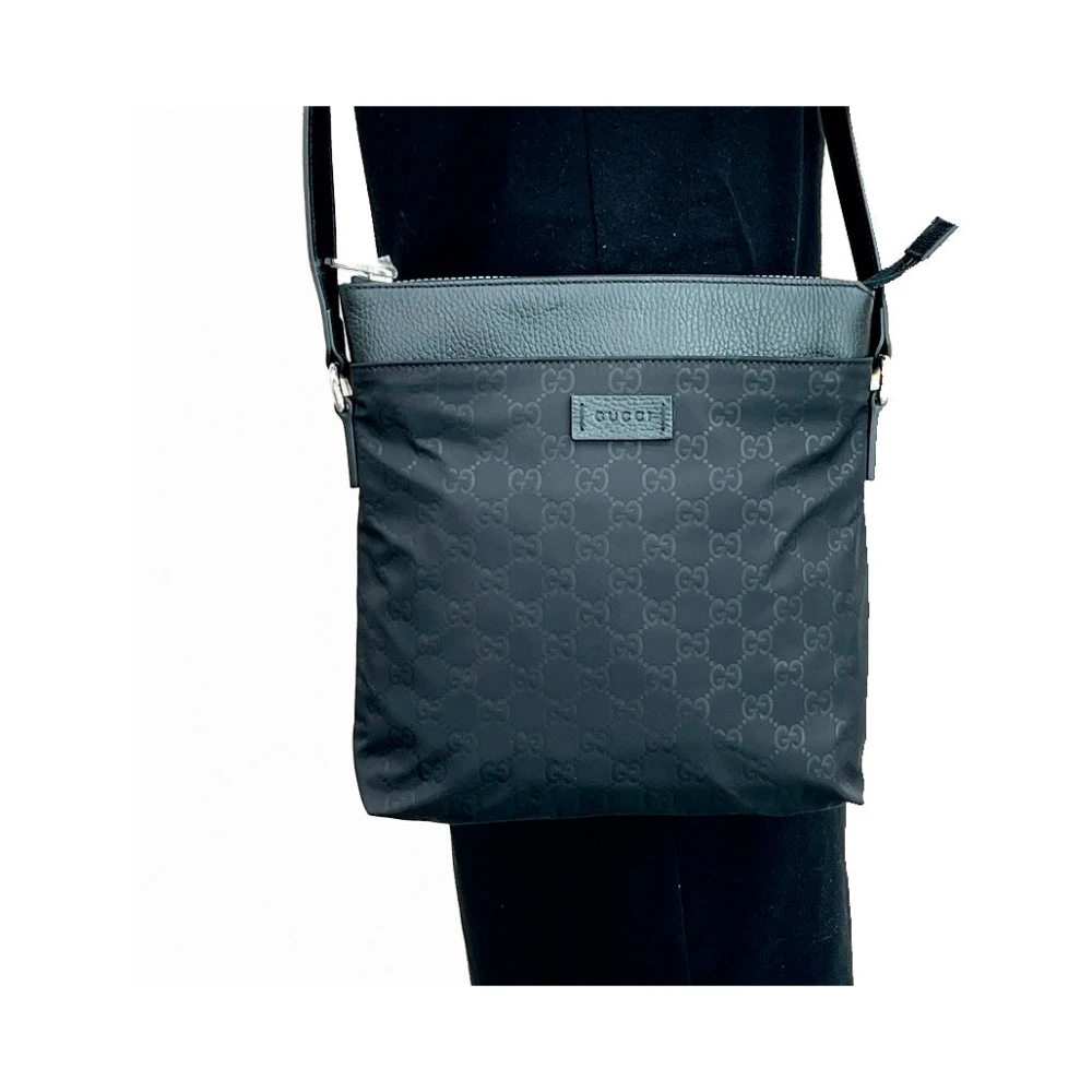 Gucci Zwarte GG Canvas en Leren Messenger Bag in Zwart Black Heren