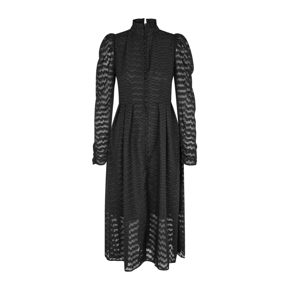 Cras Gestreepte Zwarte Jurk met Lange Mouwen Black Dames