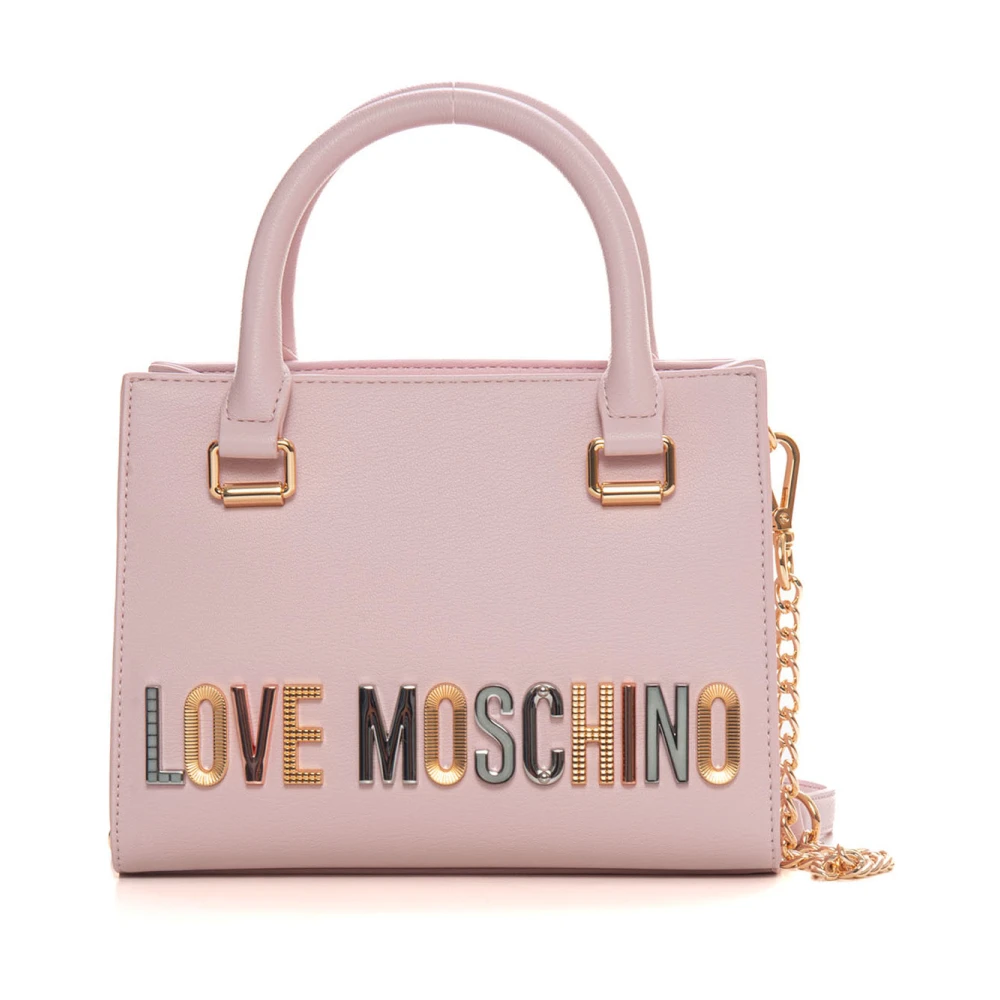 Love Moschino Metallic Gouden Handtas met Logo Pink Dames